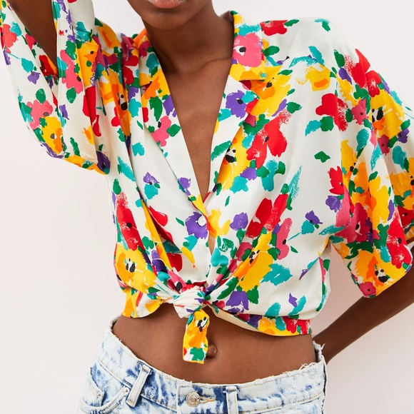 💐 Zara Knotted Floral Printed Shirt NWT 💐 - Picture 2 of 9